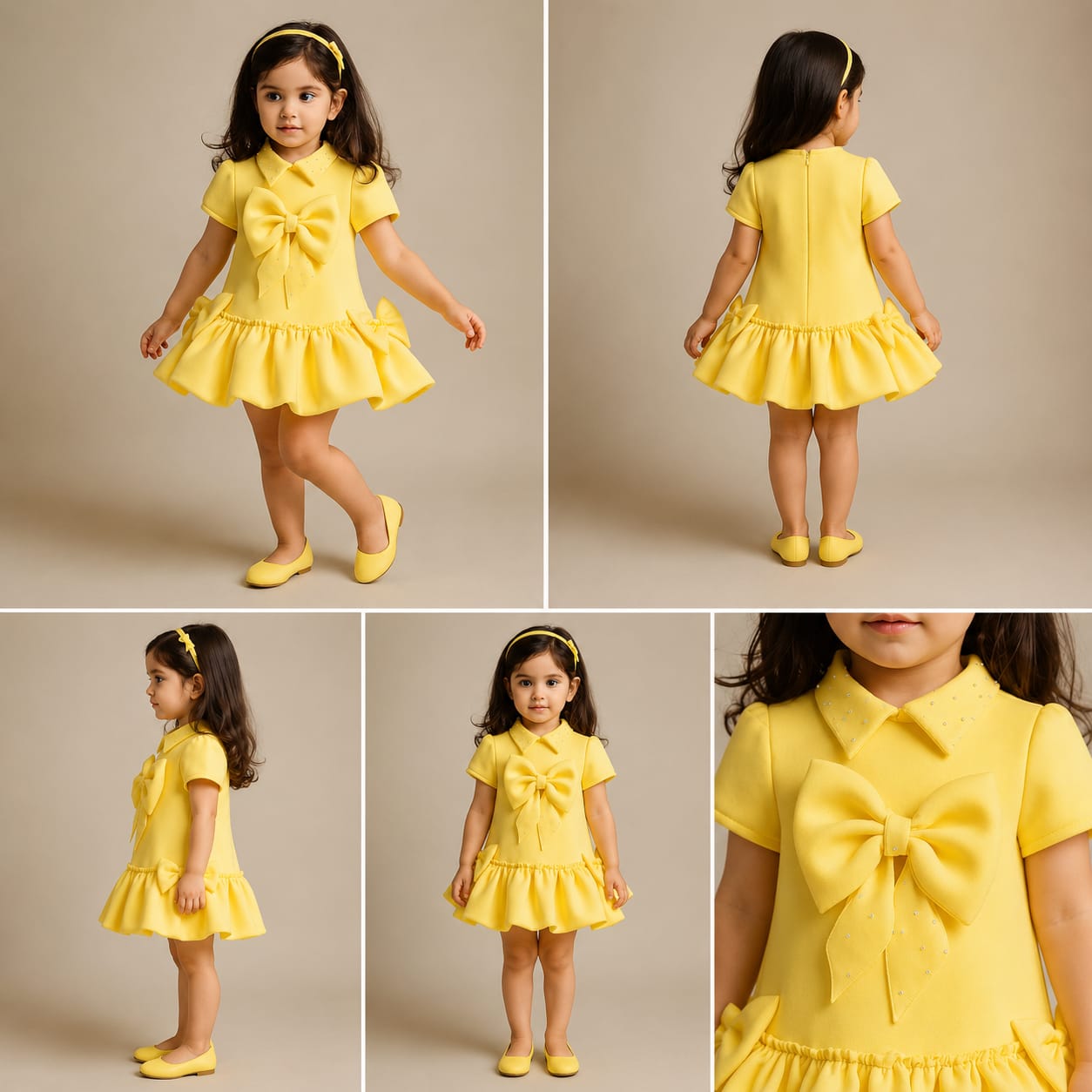 Pre Order: Yellow Collared Stylish Bow Dress