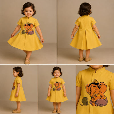 Pre Order: Mushak And Ganesh Hand Painted Yellow Dress