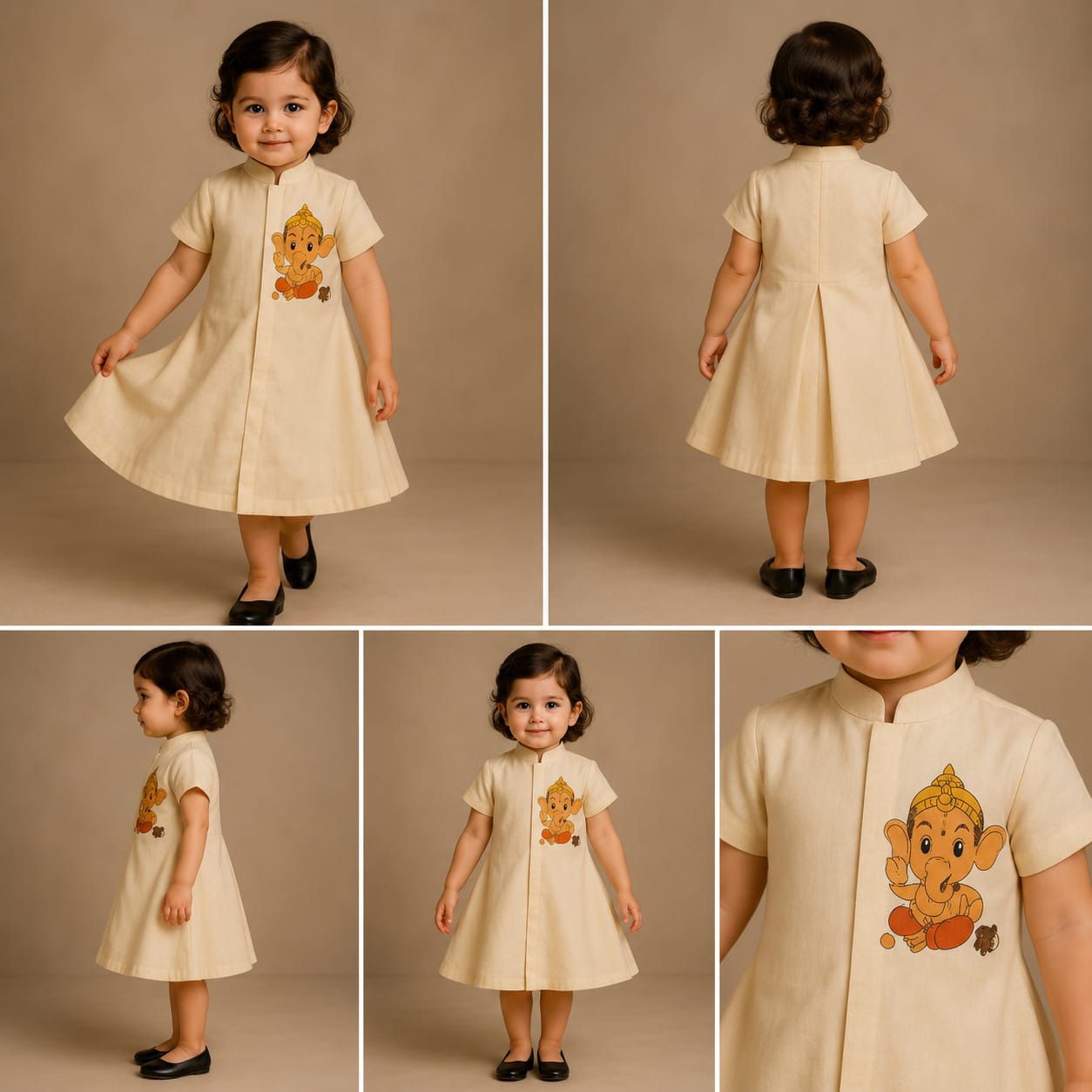 Pre Order: Ganesh Hand Painted Off White Dress