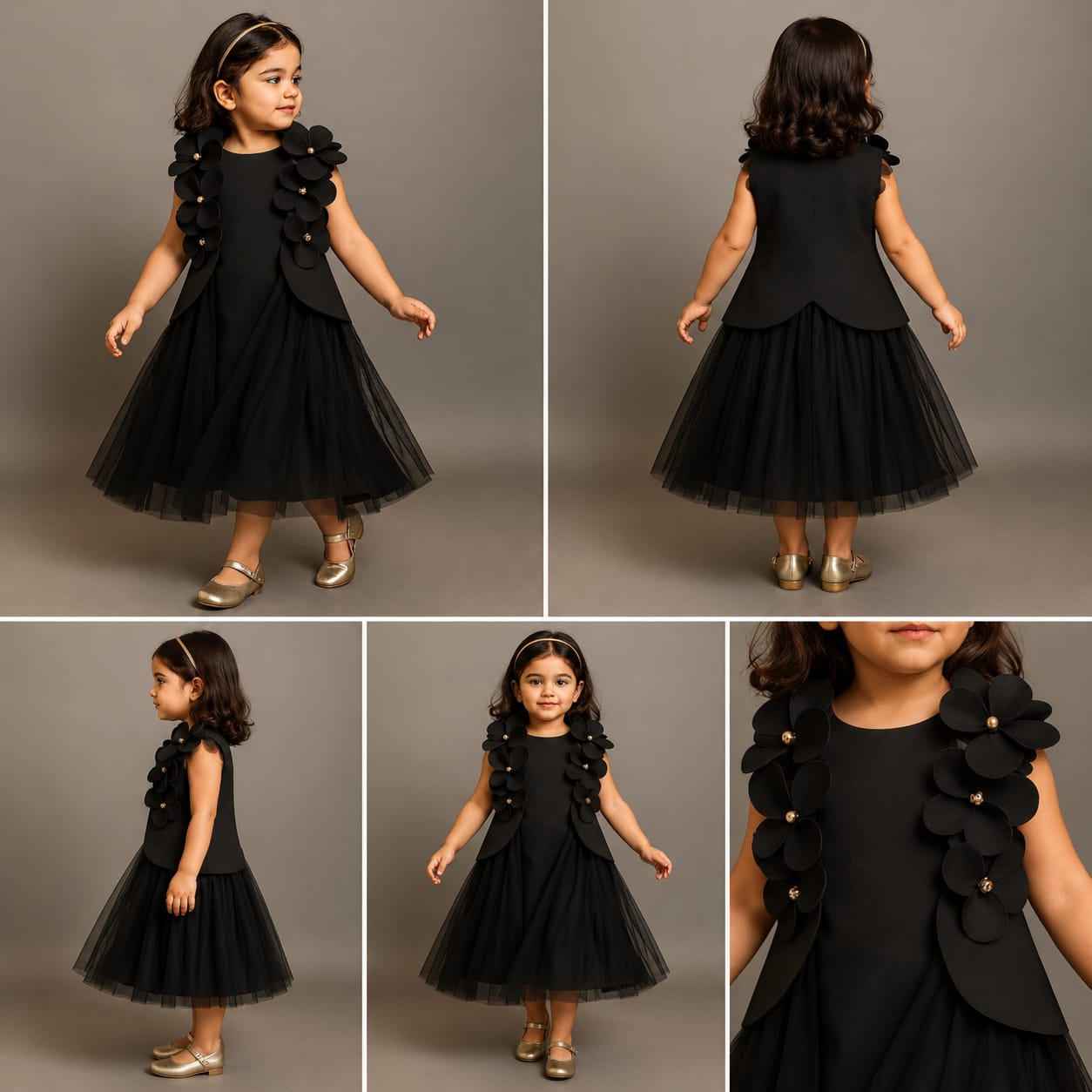 Pre Order: Black Flowers Adorned Net Panel Dress