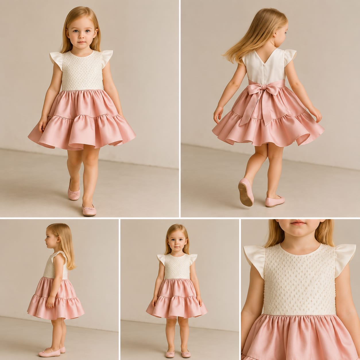 Pre Order: Elegant Pearls Embellished Blush Pink And Off White Fancy Dress