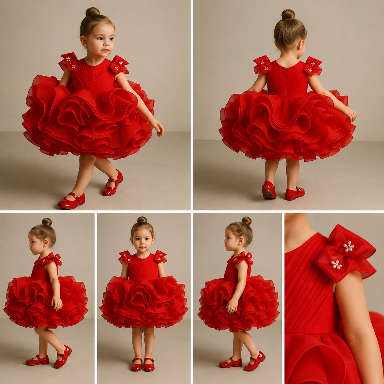 Pre Order: Bows Enhanced Ruffle Layered Net Dress