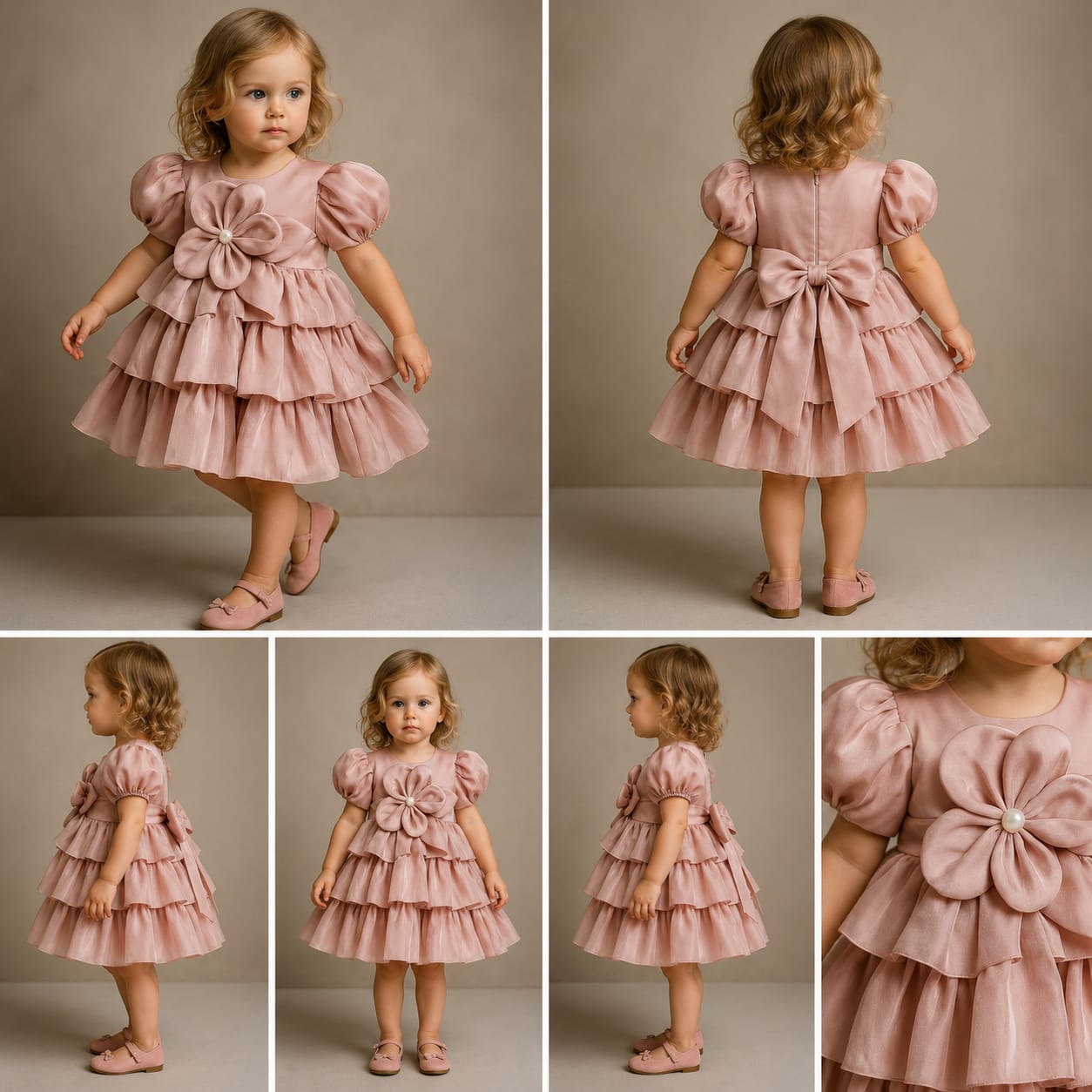 Pre Order: Flower Enhanced Layered Puffed Sleeves Dress