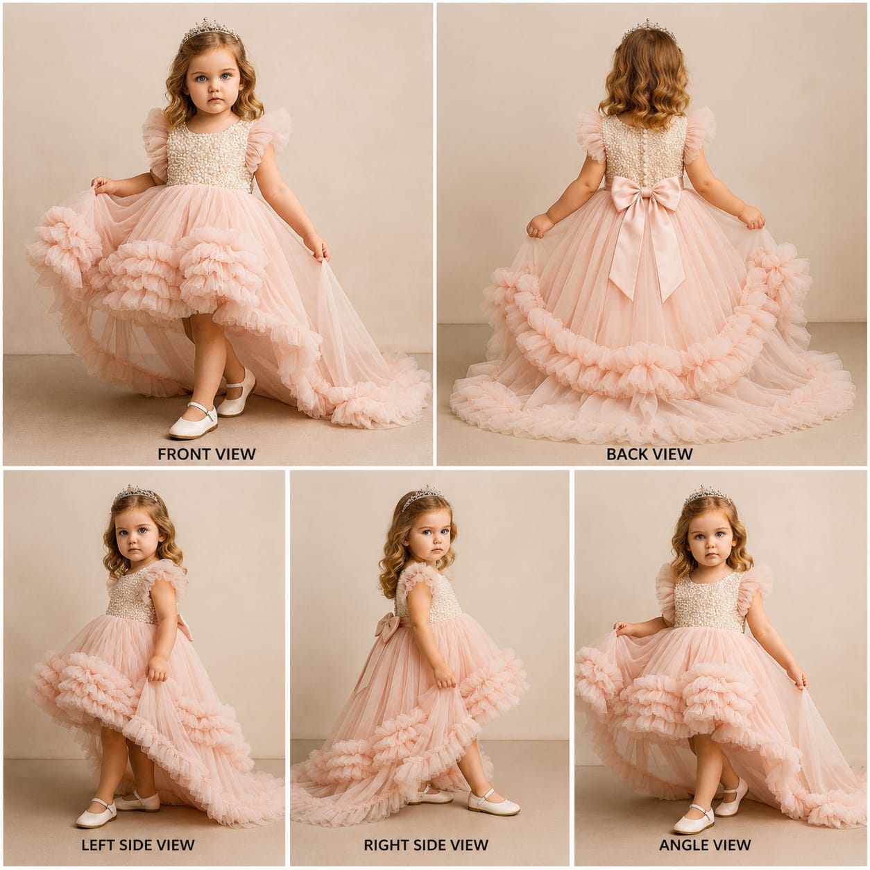 Pre Order: Pink Frilled Flared Dress With Detachable Trail