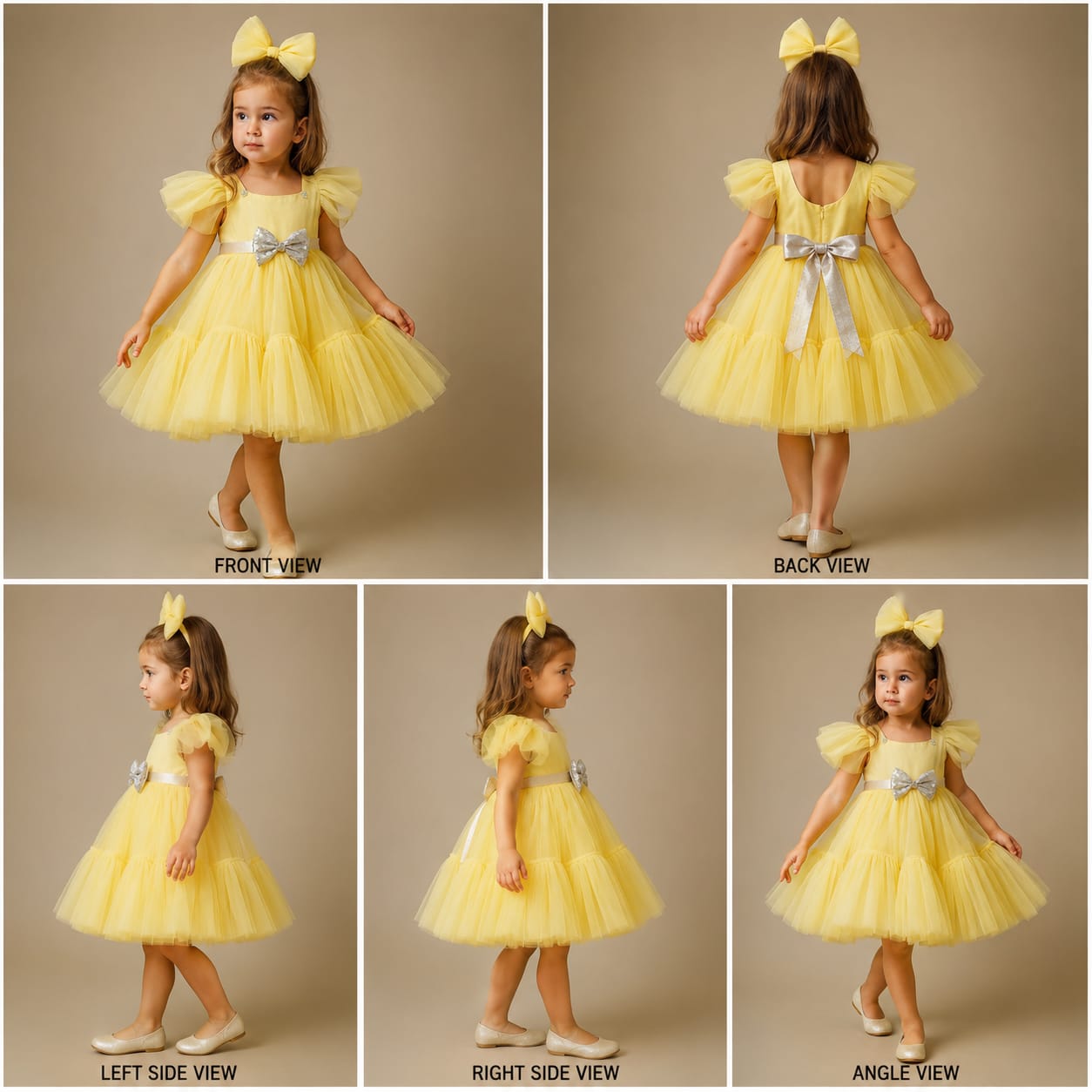 Pre Order: Puff Sleeves And Ruffle Hem Yellow Fancy Dress