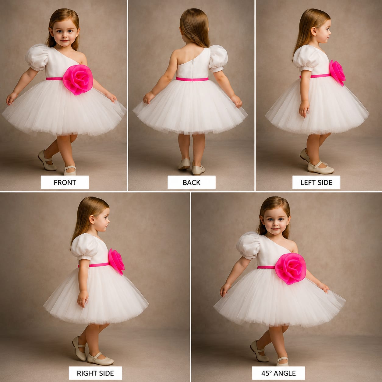 Pre Order: One Shoulder Swirled Flower Enhanced Flared White Dress