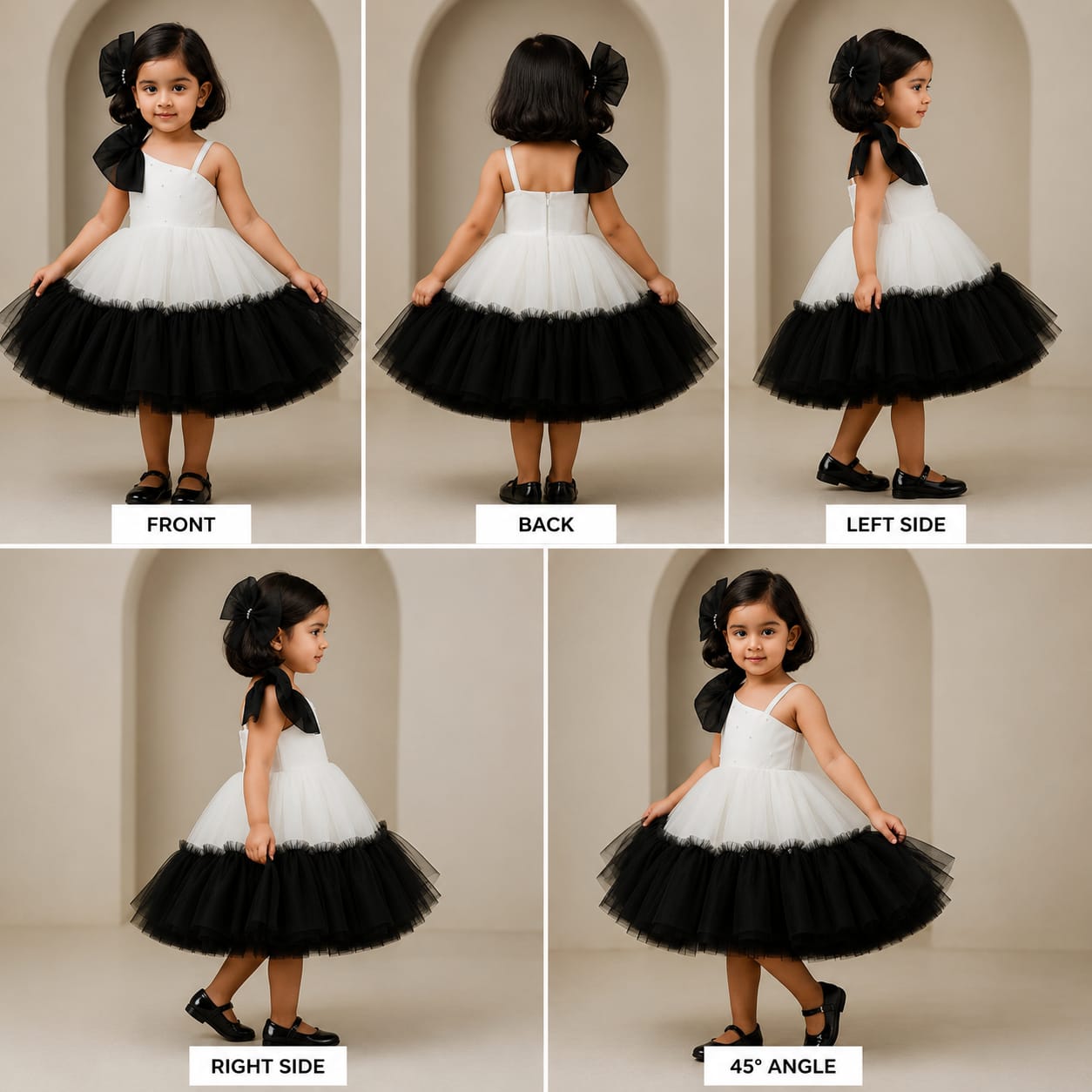 Pre Order: Classic Pearls Embellished Black And White Bowie Party Dress