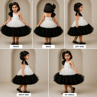 Pre Order: Classic Pearls Embellished Black And White Bowie Party Dress