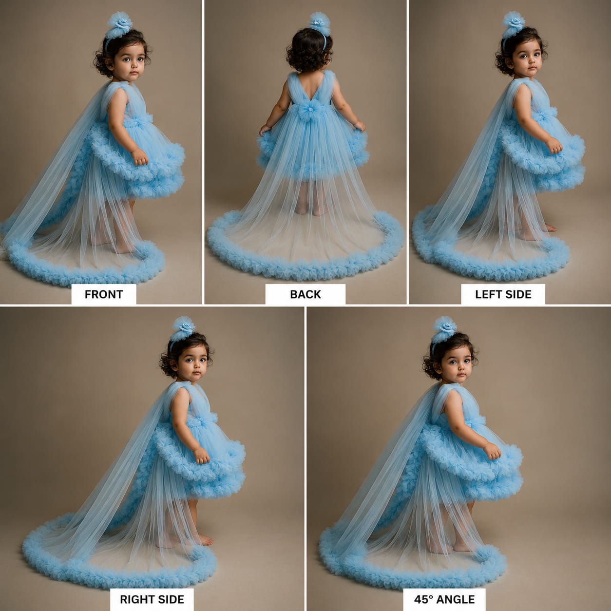 Pre Order: Powder Blue One Shoulder Ruffled Dress With Detachable Drape
