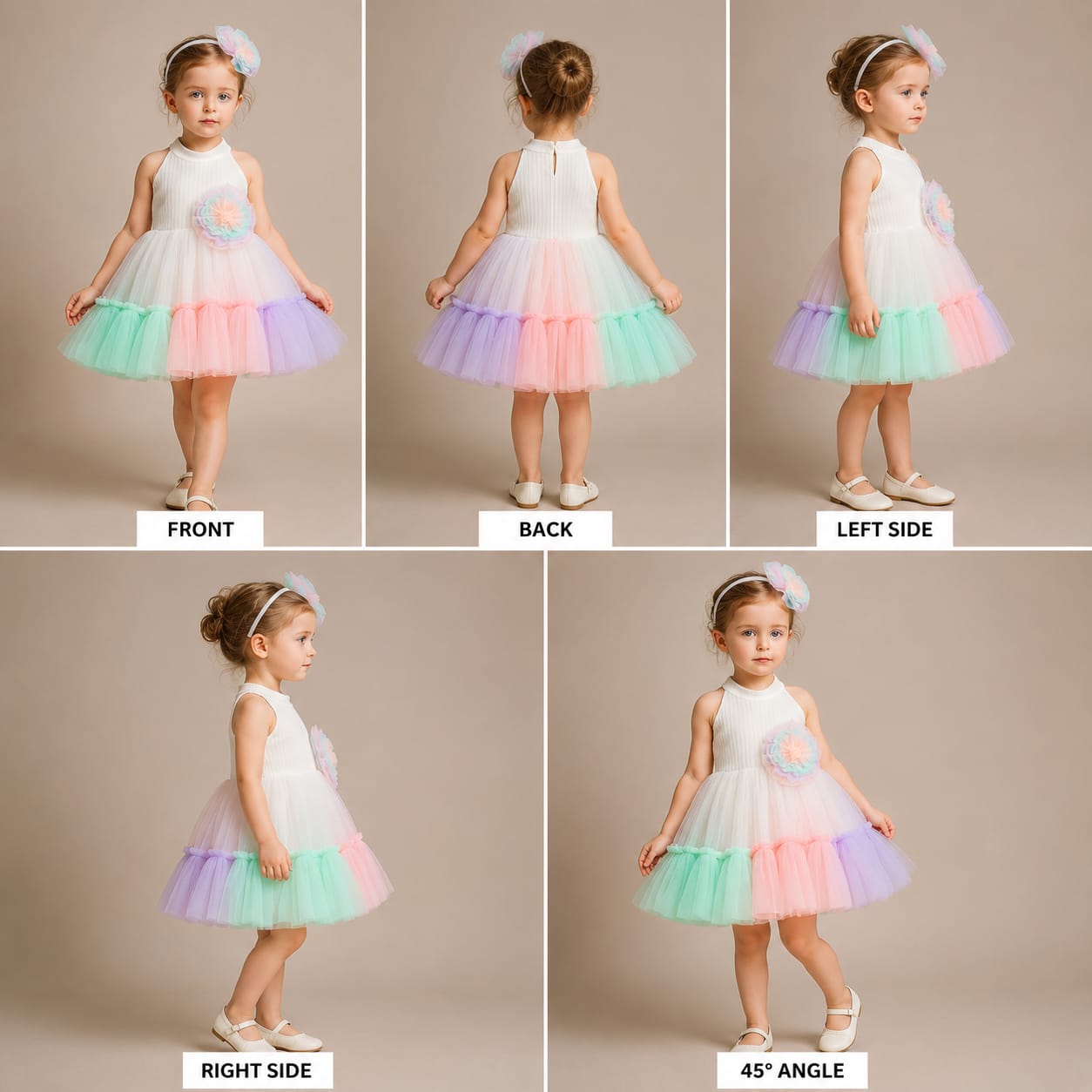 Pre Order: Ruffled Net Flower Embellished Halter Neck Dress With Matching Hair Band
