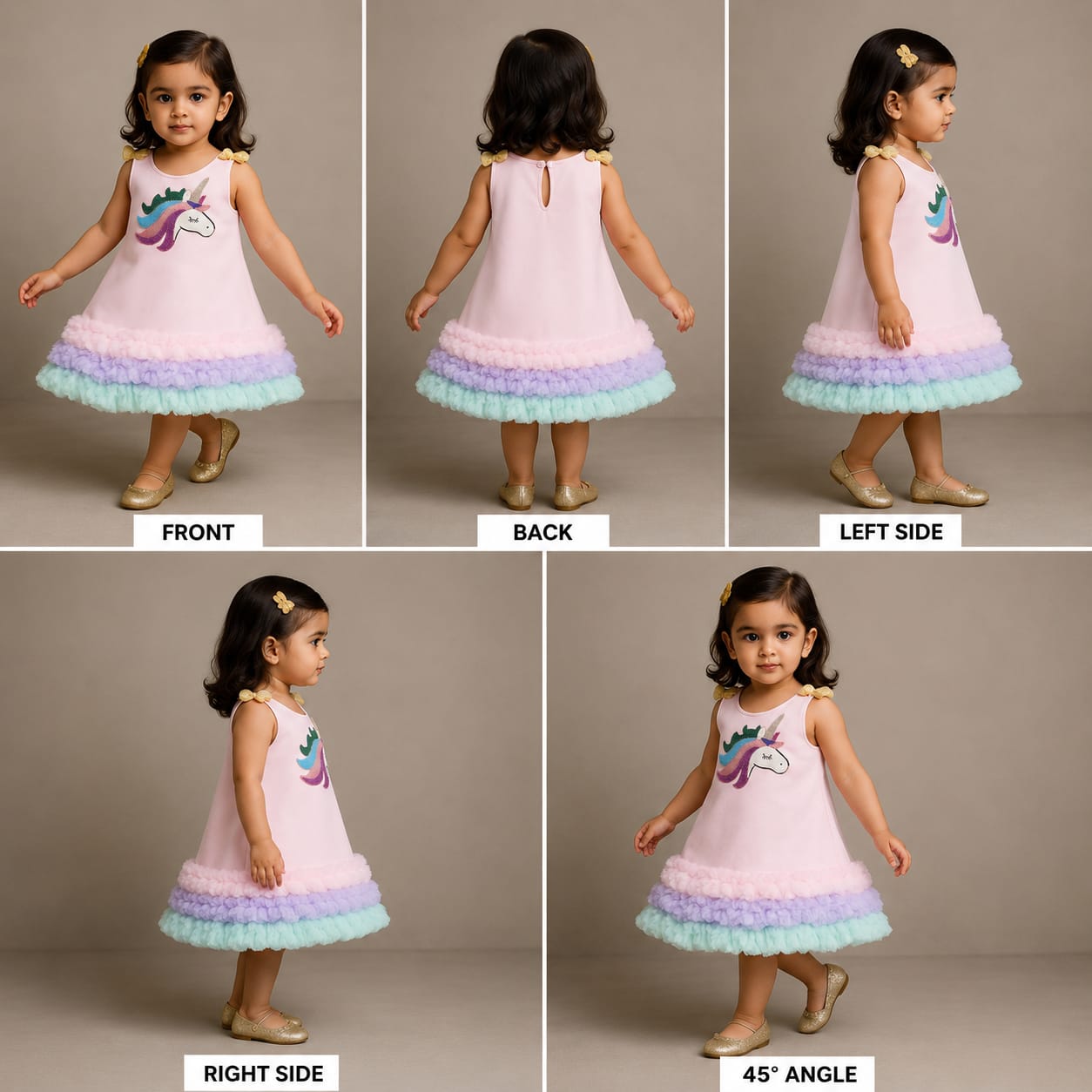 Pre Order: Pink Scuba Dress With Unicorn Sequin Work