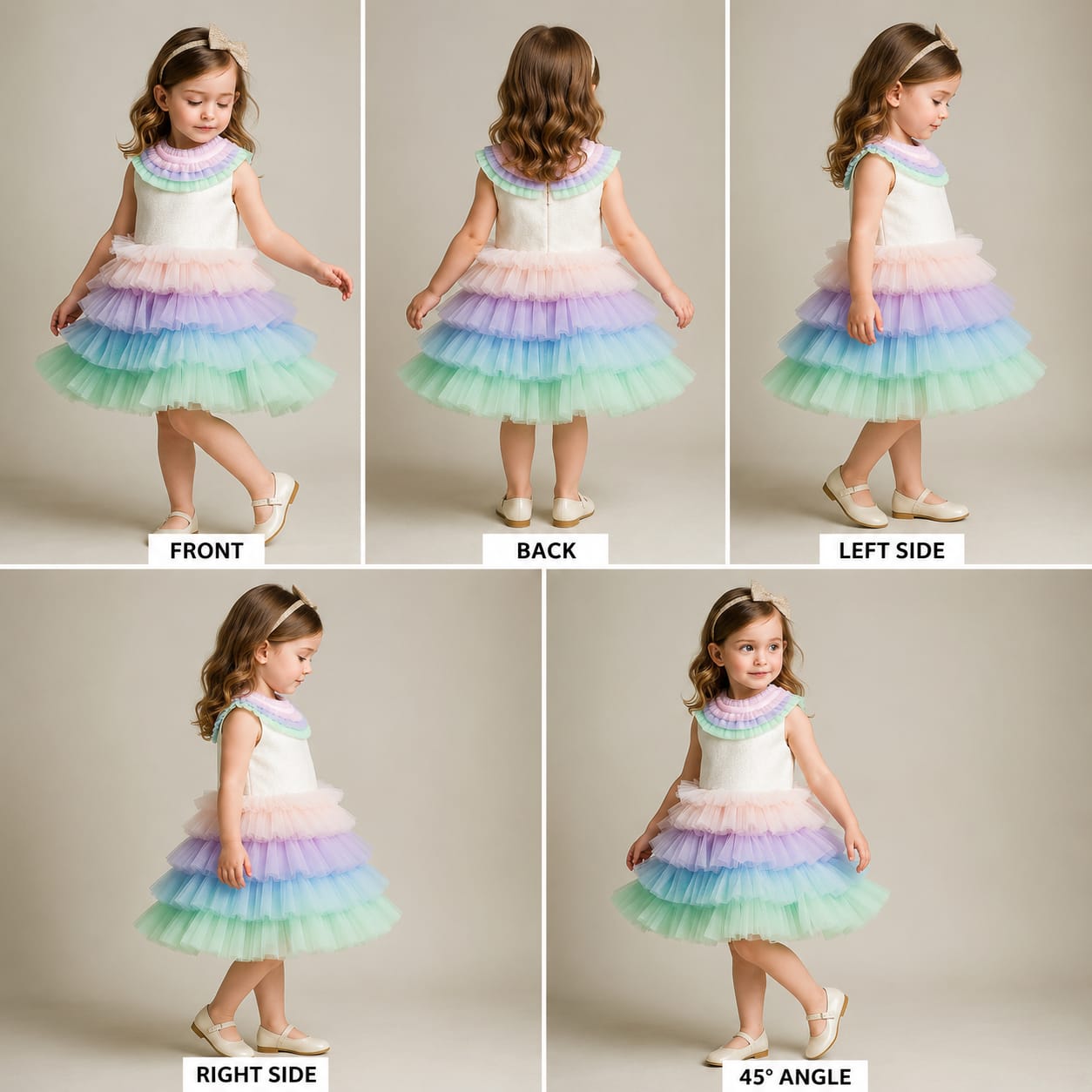 Pre Order: Multi Colour Frilly Net Dress With Matching Hair Band