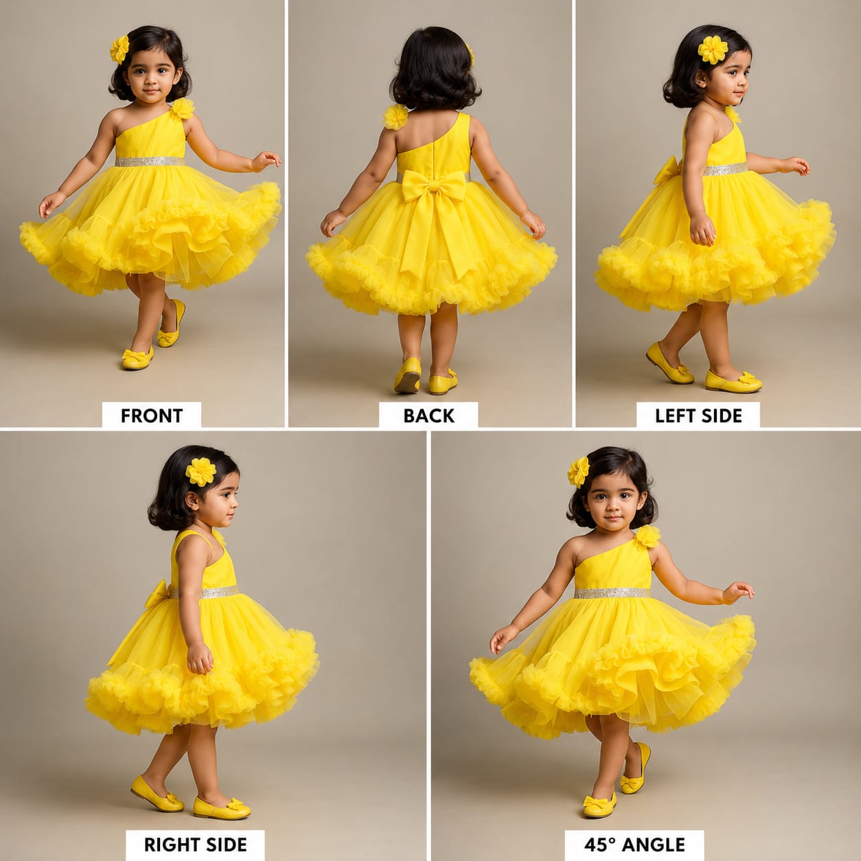 Pre Order: One Shoulder Ruffled Hem High Low Yellow Dress with Matching Head Band
