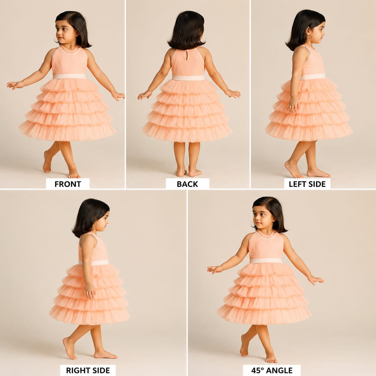 Pre Order: Pintuck Detailing And Frilly Layered Halter Neck Peach Dress With Matching Bowie Hair Band