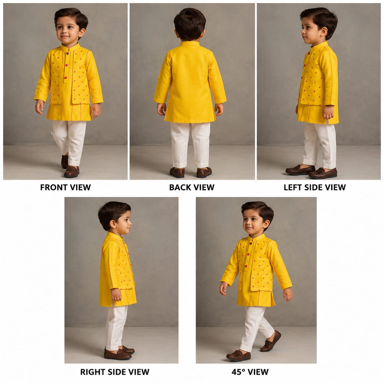Pre Order: Faux Jacket Style Faux Mirror Embroidered Kurta And Pyjama