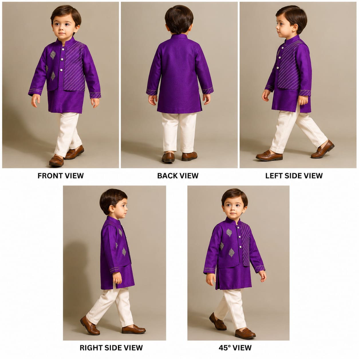 Pre Order: Purple Jacket Style Kurta With Off White Pyjama