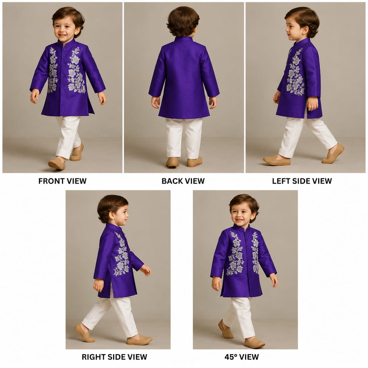 Pre Order: Purple Kurta With Front Open Silk Floral Jacket And Pyjama