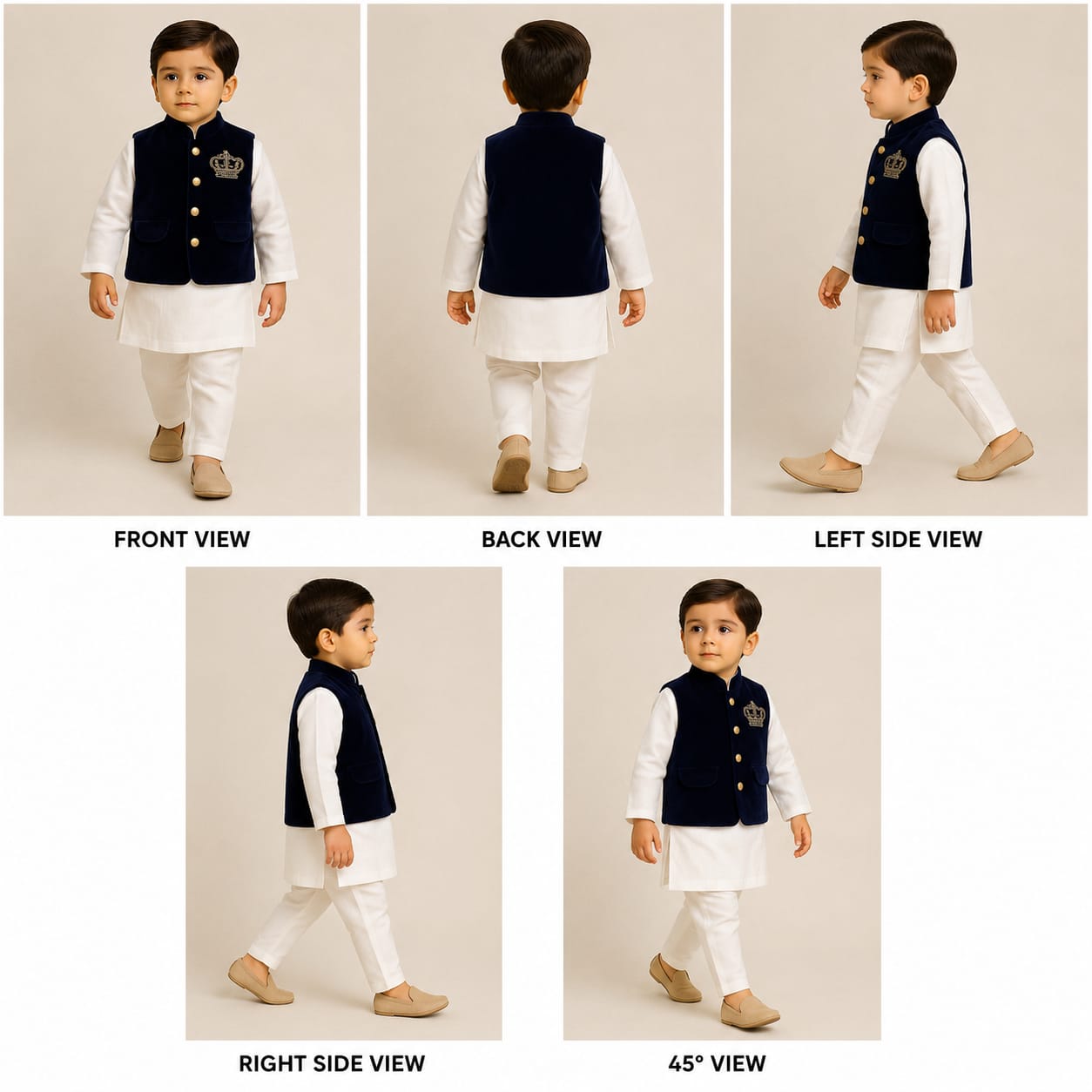 Pre Order: Dark Blue Velvet Jacket With White Kurta And Pyjama