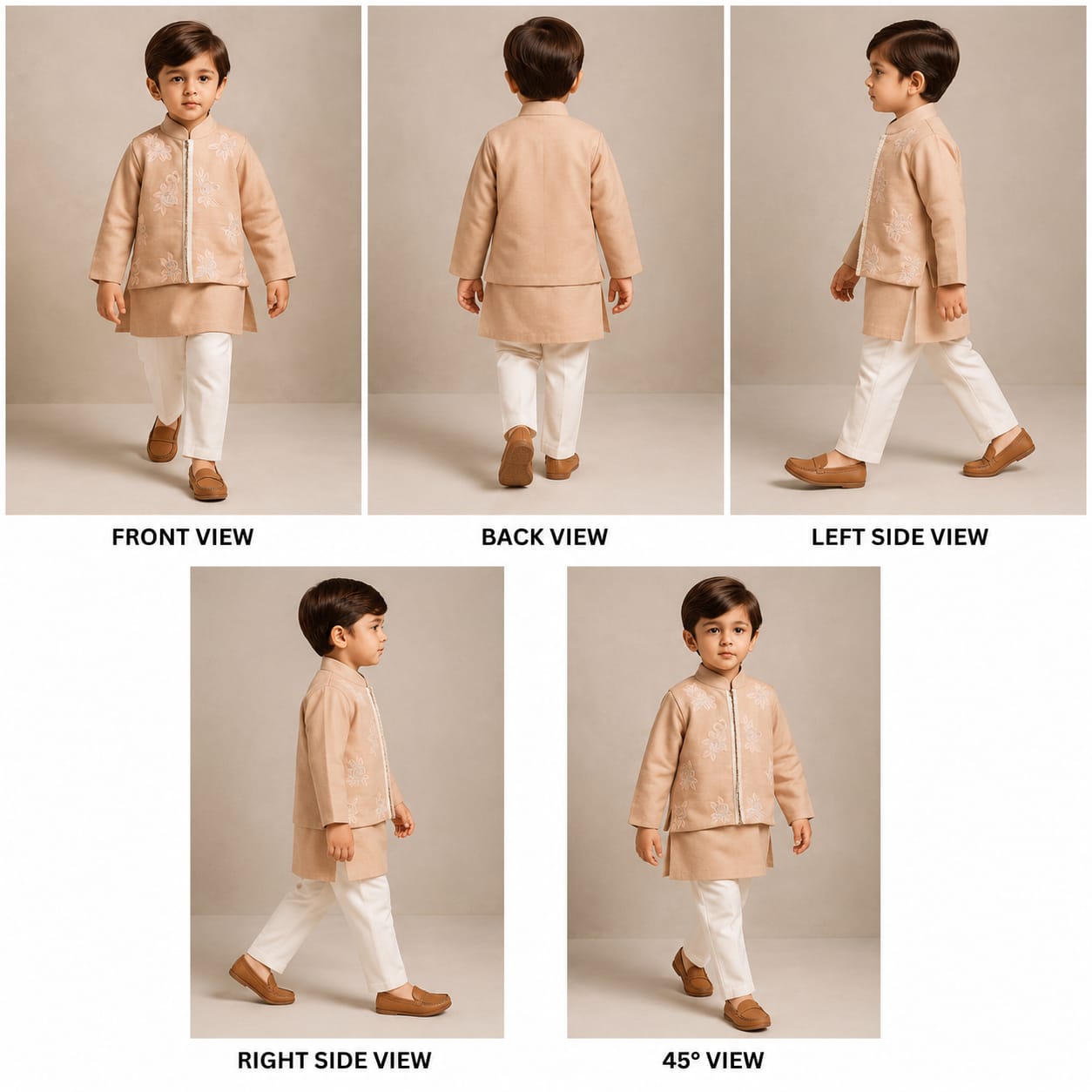 Pre Order: Peach Silk Kurta With Floral Embroidered Jacket And Pyjama