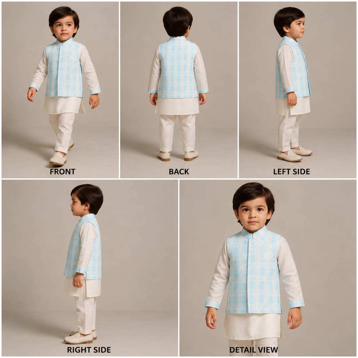 Pre Order: Off White Kurta And Jacket With Pyjama