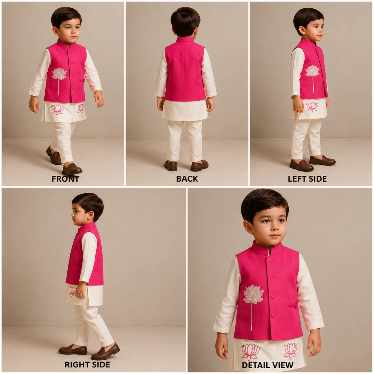 Pre Order: Lotus Embroidered Kurta With Pink Jacket And Churidar