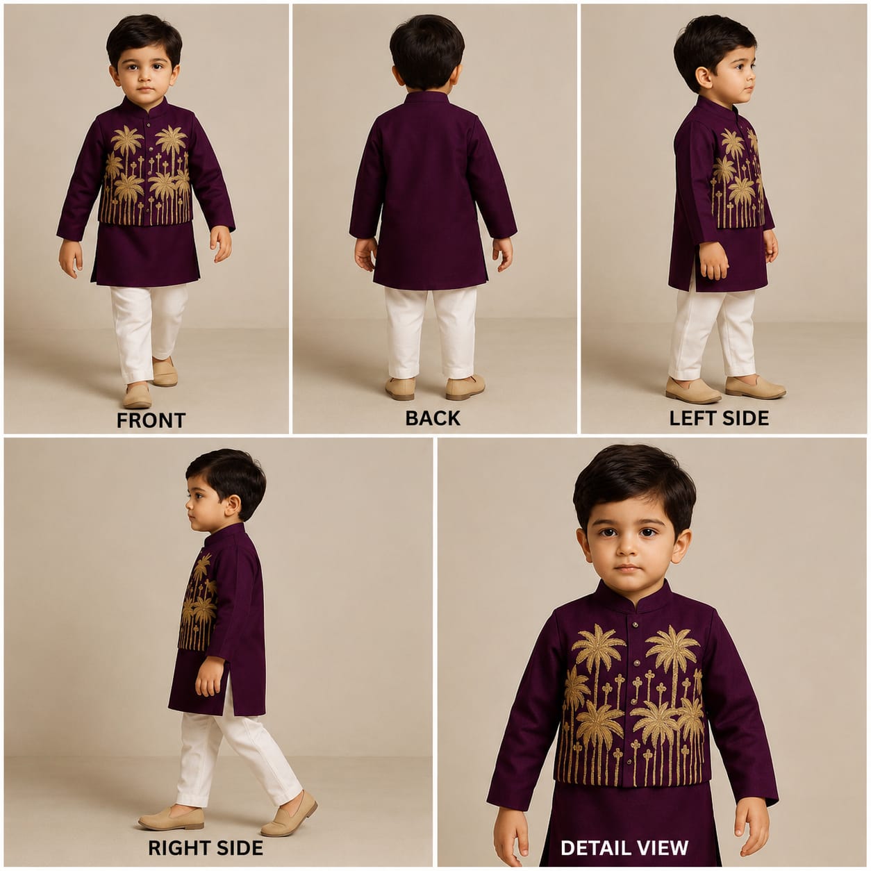 Pre Order: Purple Kurta With Embroidered Jacket And Pyjama