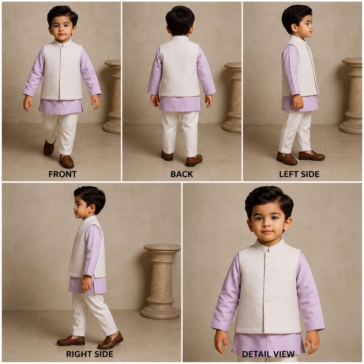 Pre Order: Lavender Pintuck Detail Kurta With Embroidered Jacket And Pyjama
