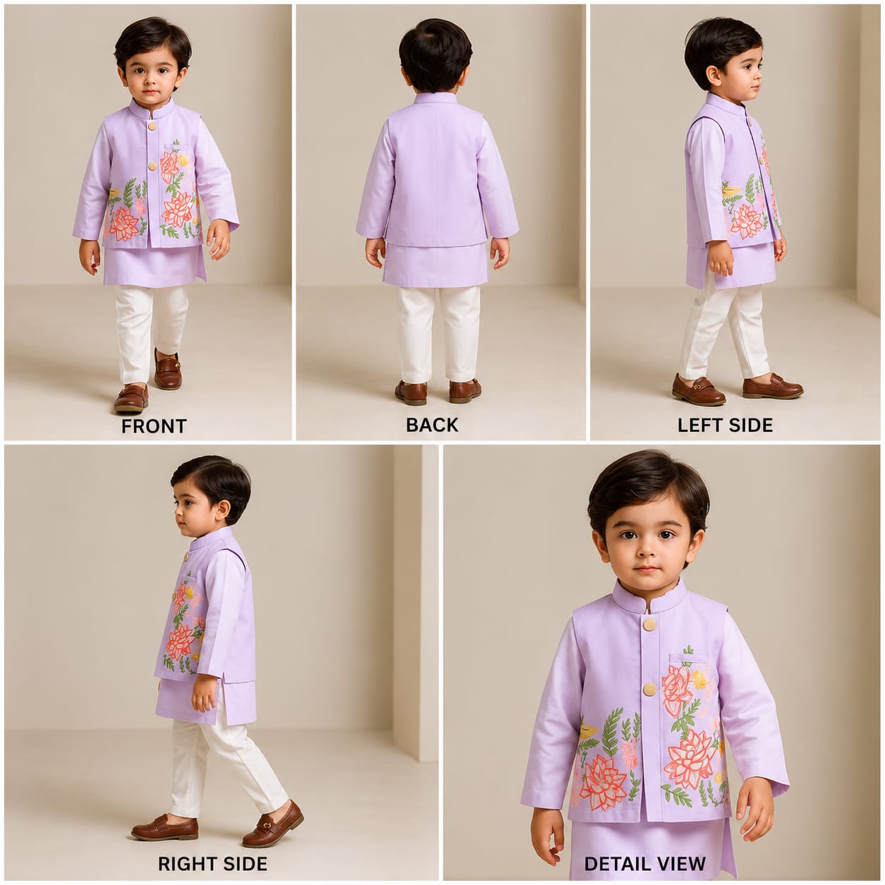 Pre Order: Lavender Kurta With Embroidered Front Open Jacket And Pyjama