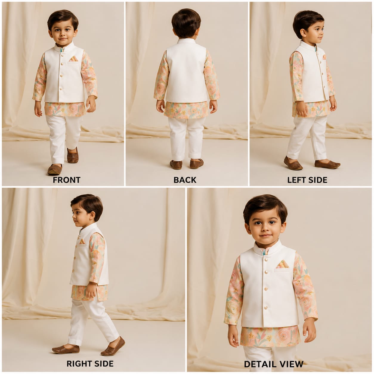 Pre Order: Multicolour Printed Kurta With Jacket And Pyjama