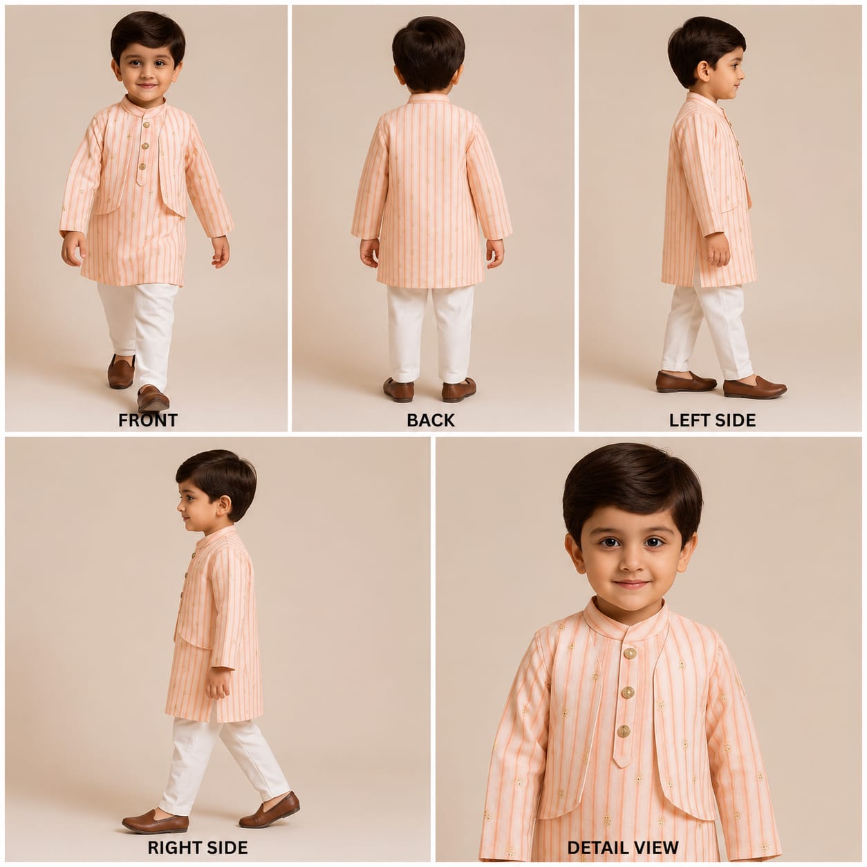 Pre Order: Printed Embroidered Kurta With Front Open Flap Attached Jacket And Pyjama