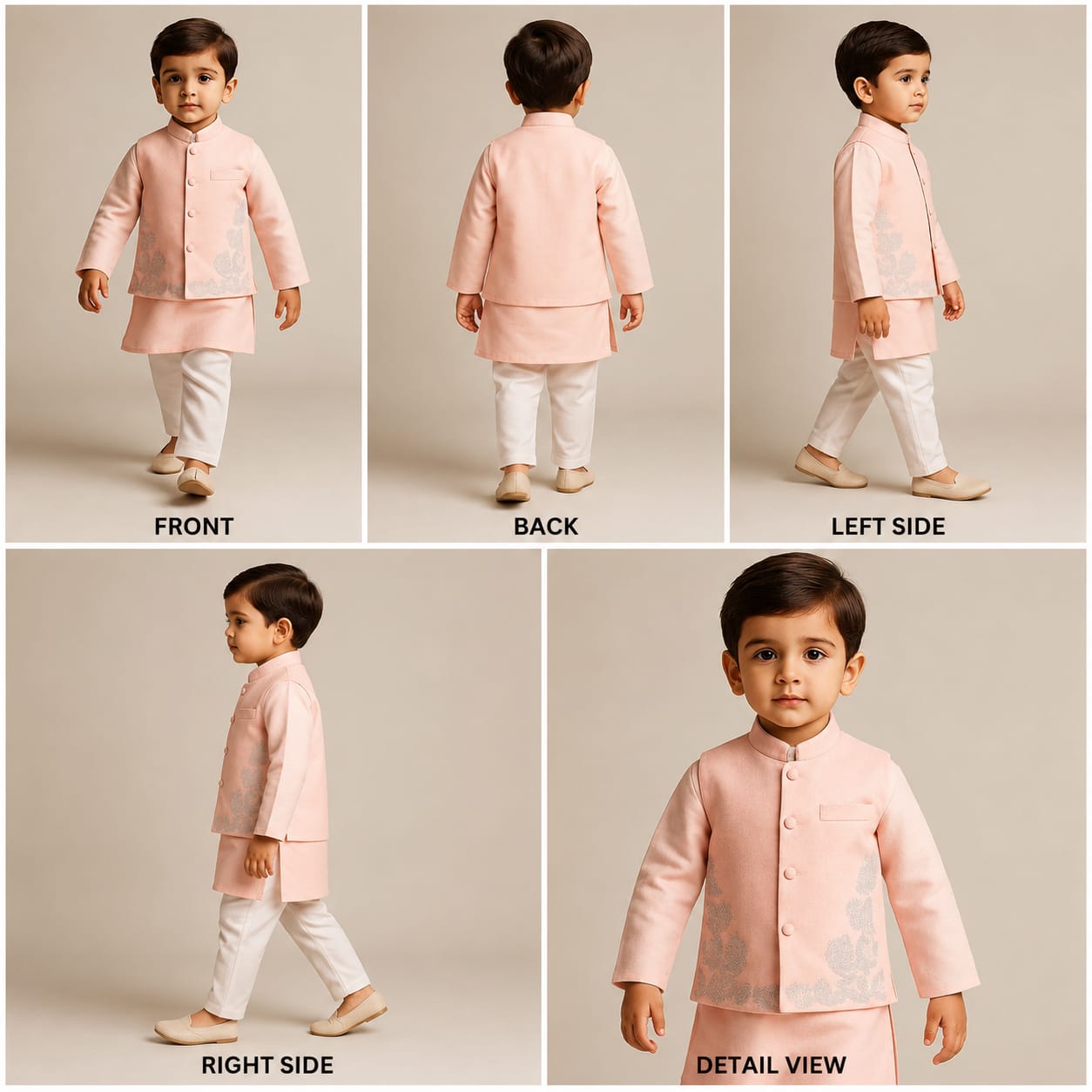 Pre Order: Peach Kurta And Embroidered Jacket With Pyjama