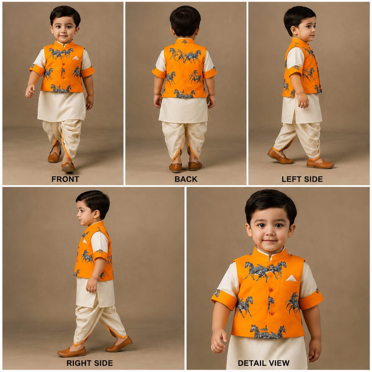 Pre Order: Plain Kurta And Animal Printed Jacket With Dhoti