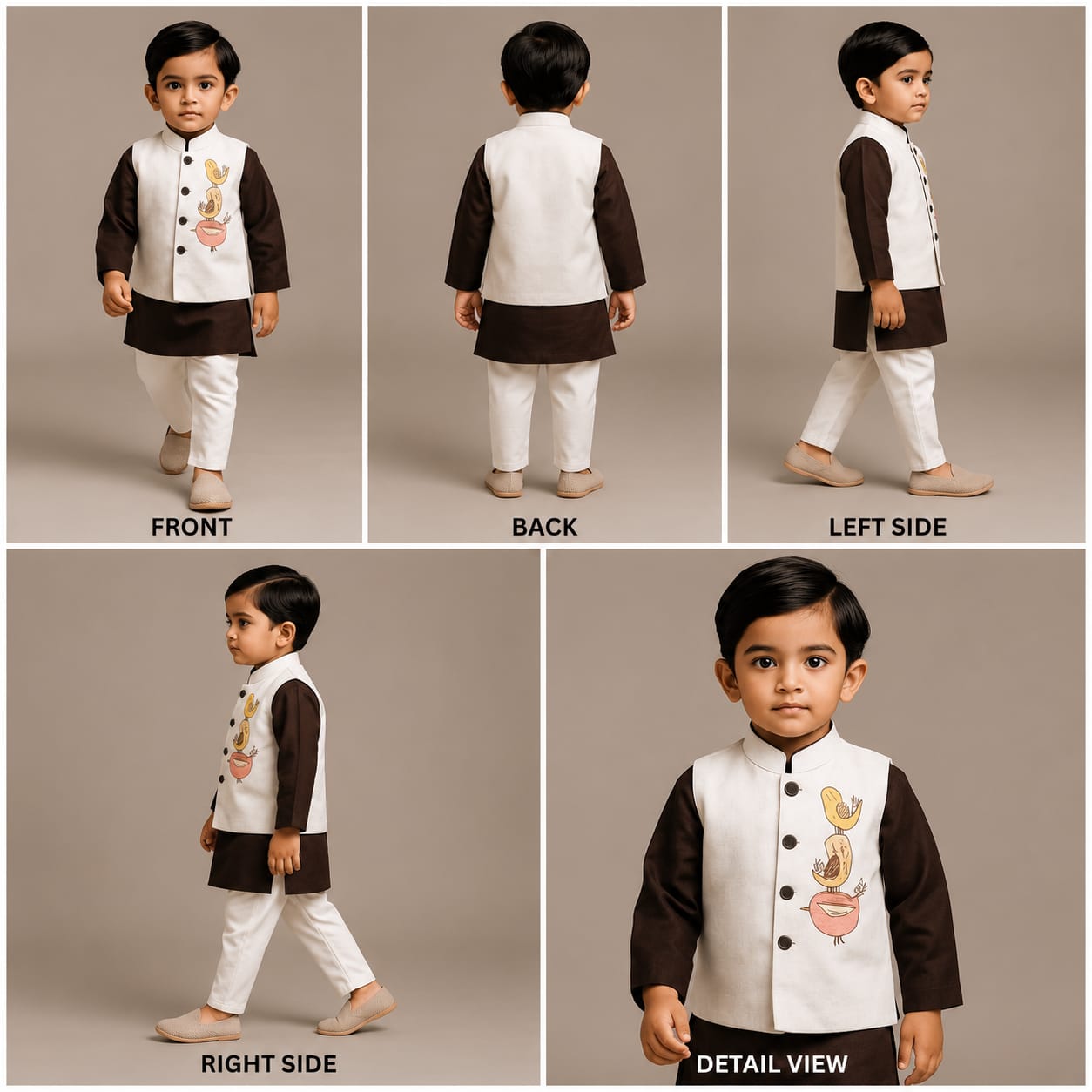 Pre Order: Plain Kurta And Bird Embroidered Jacket With Pyjama