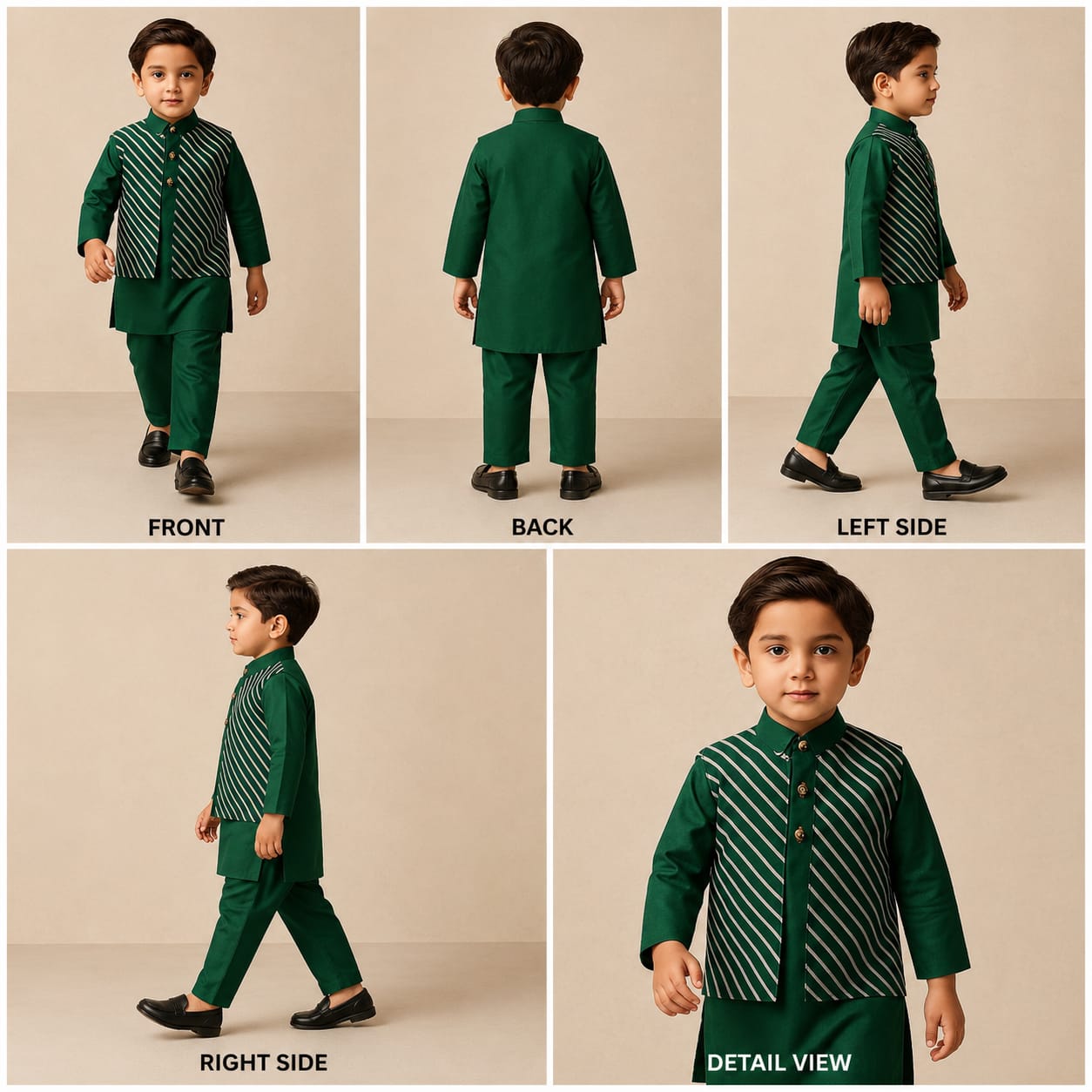 Pre Order: Ethnic Gota Lace Detailed Green Kurta And Jacket With Pyjama