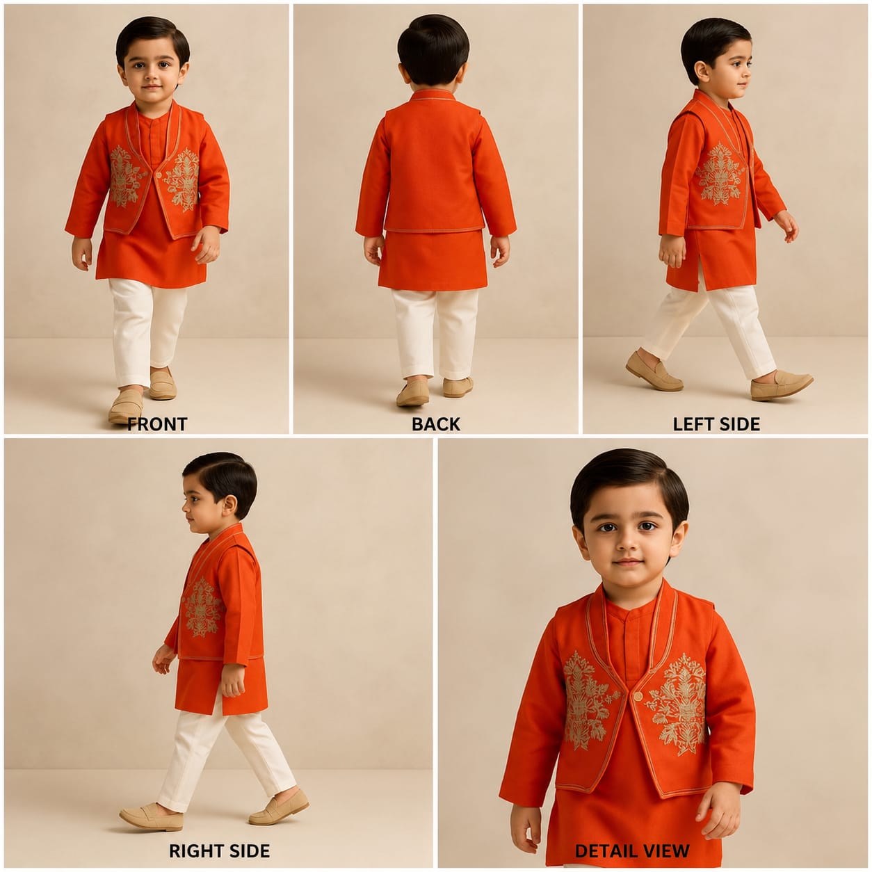 Pre Order: Embroidered Flap Orange Kurta And Pyjama
