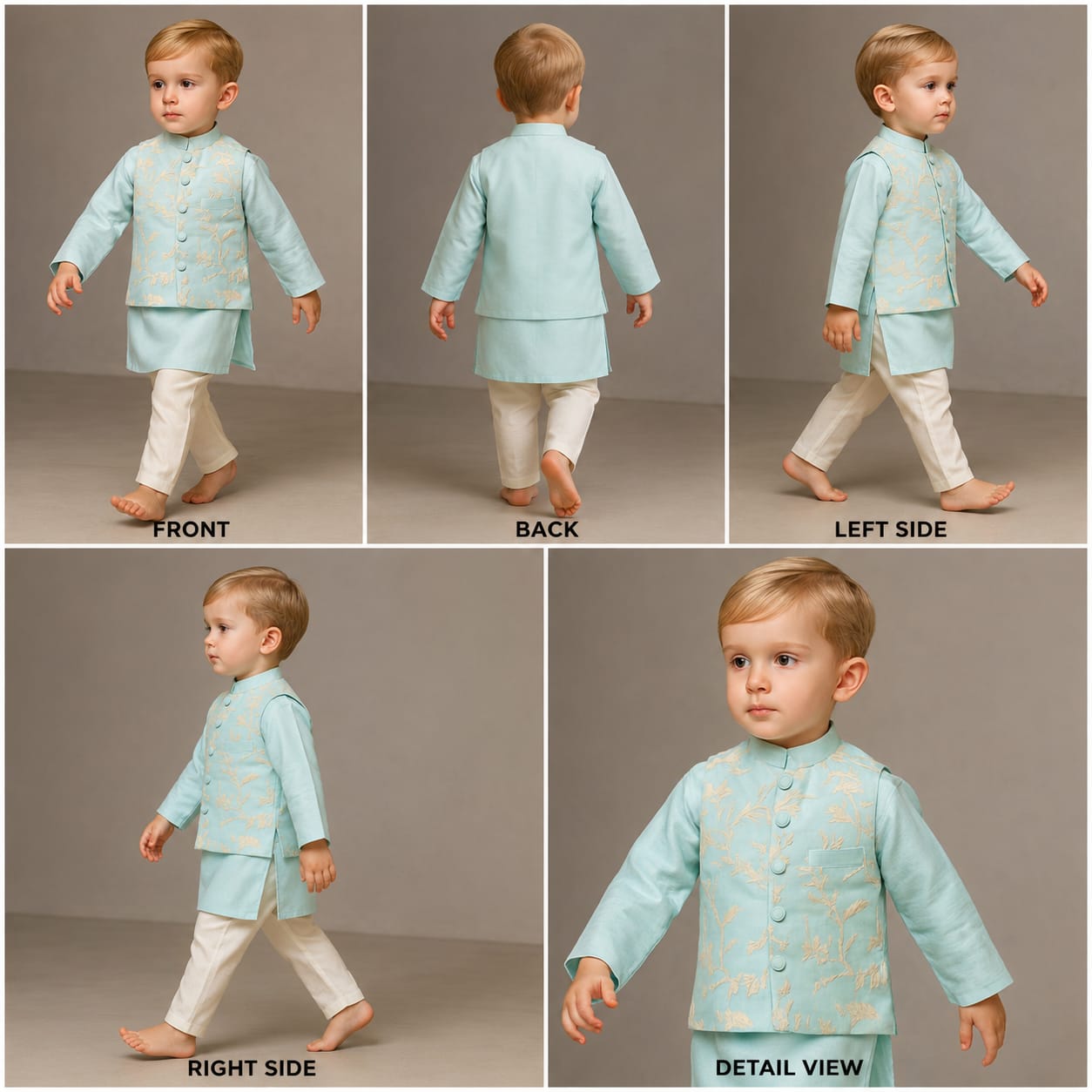 Pre Order: Blue Kurta With Pocket Detail Embroidered Jacket And Pyjama