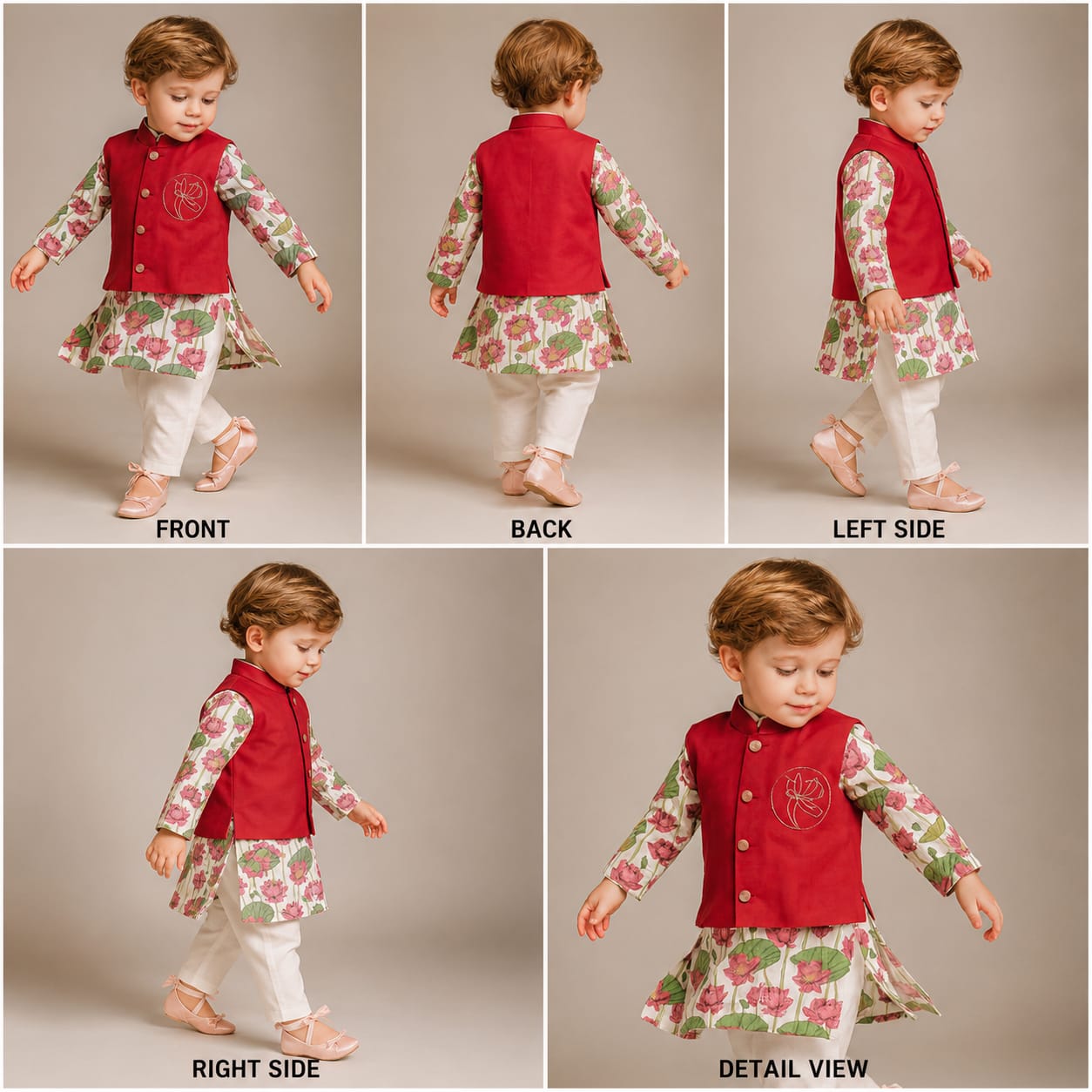 Pre Order: Lotus Printed Kurta And Embroidered Jacket With Pyjama