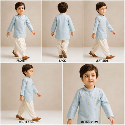 Pre Order: Front Knot-Detail Blue Kurta And Dhoti