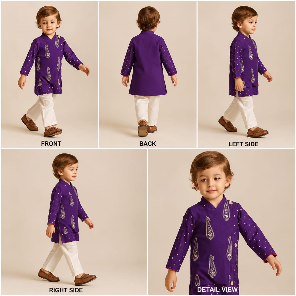 Pre Order: Purple Embroidered Flap Kurta With White Pyjama