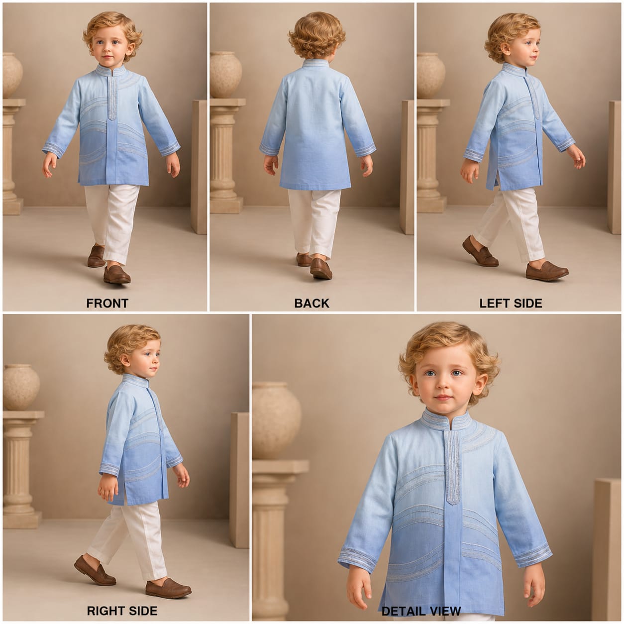 Pre Order: Blue Ombre Kurta With Front Open Embroidered Ombre Jacket And Pyjama