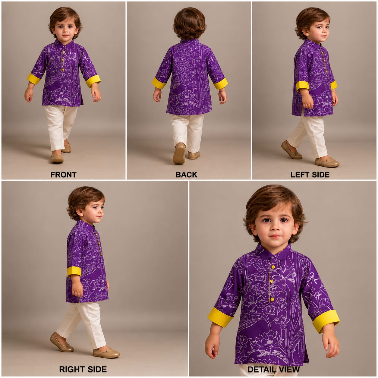 Pre Order: Floral Printed Purple Kurta With Pyjama