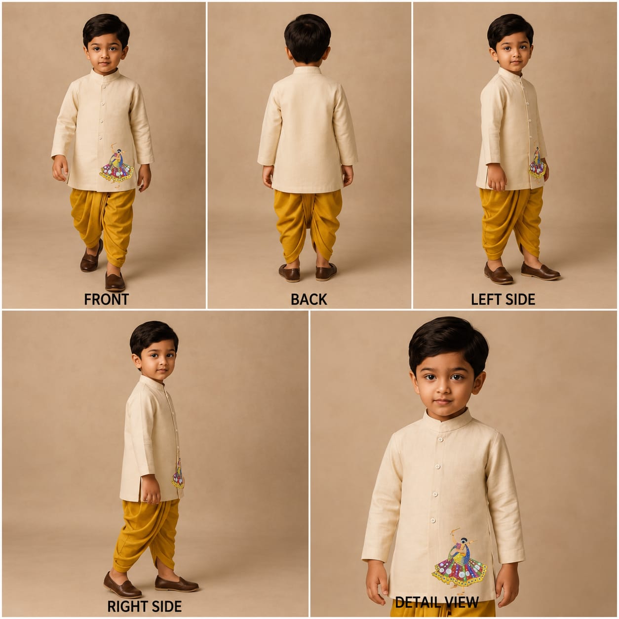 Pre Order: Dandiya Off White Kurta With Yellow Dhoti