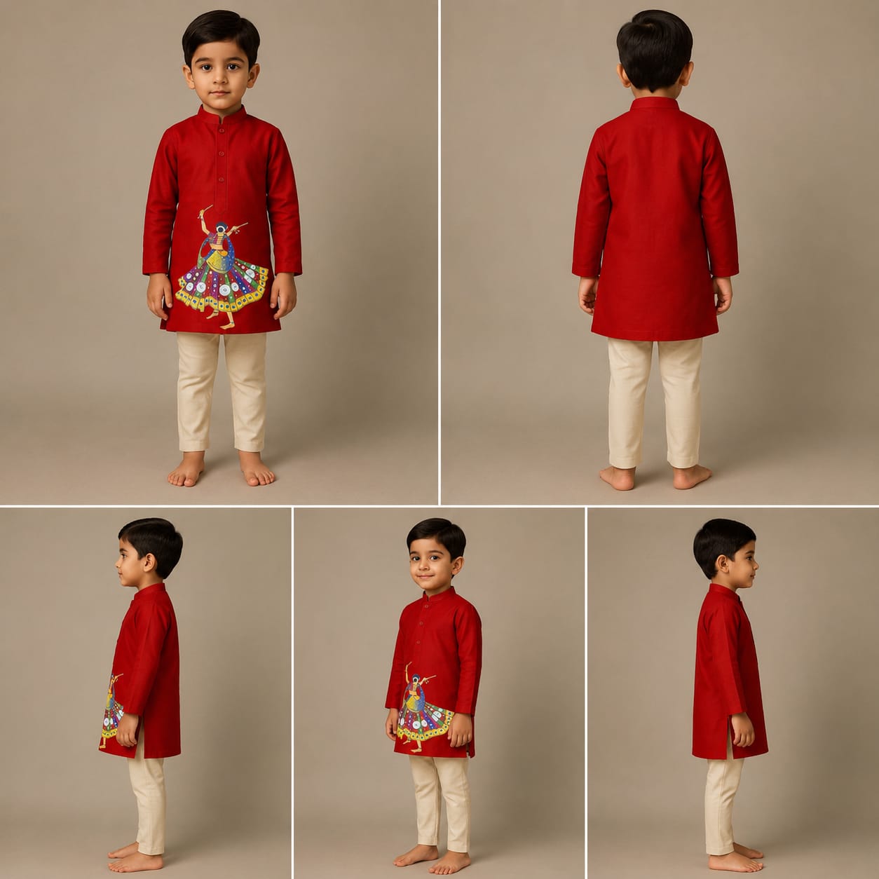 Pre Order: Garba Red Kurta And Pyjama Set