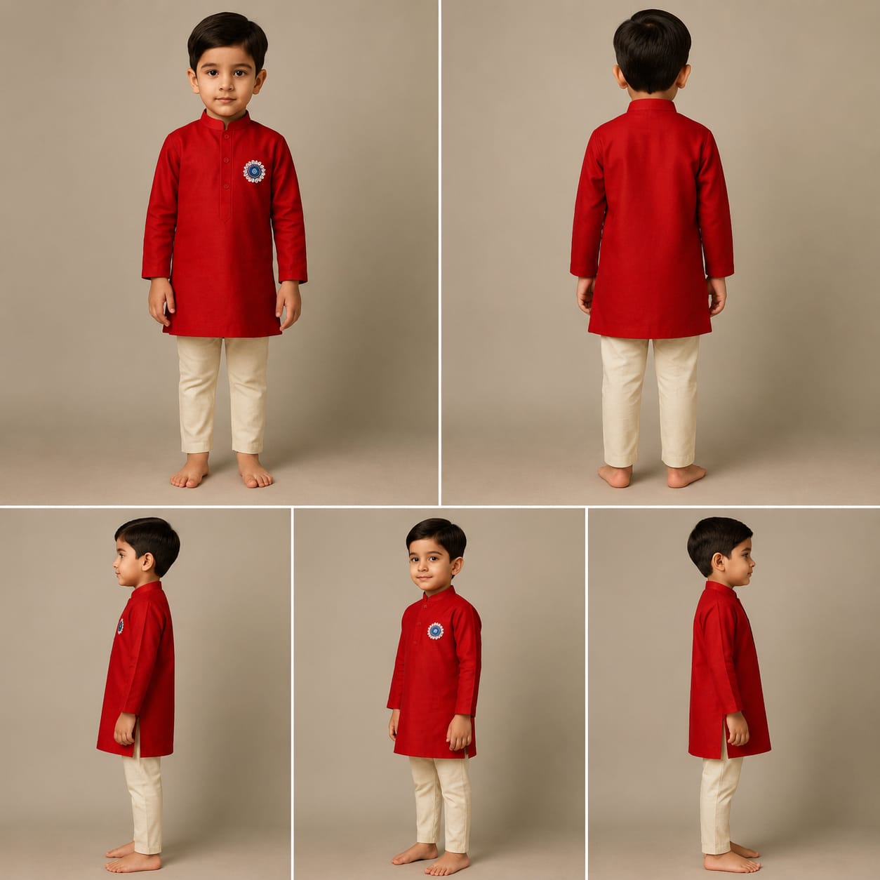 Pre Order: Embroidered Eye Red Kurta And Pyjama Set