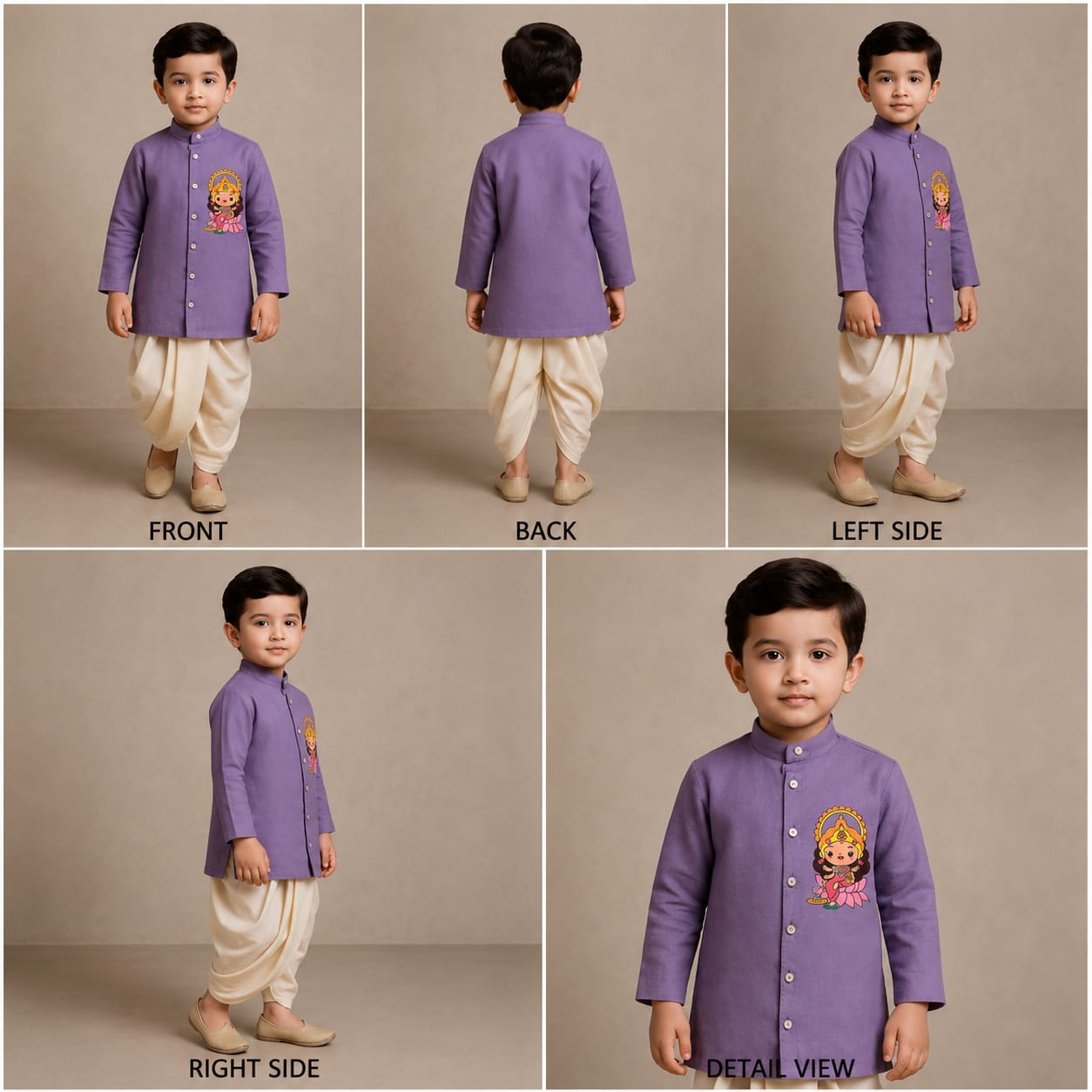 Pre Order: Maa Lakshmi Purple Kurta With Off White Dhoti