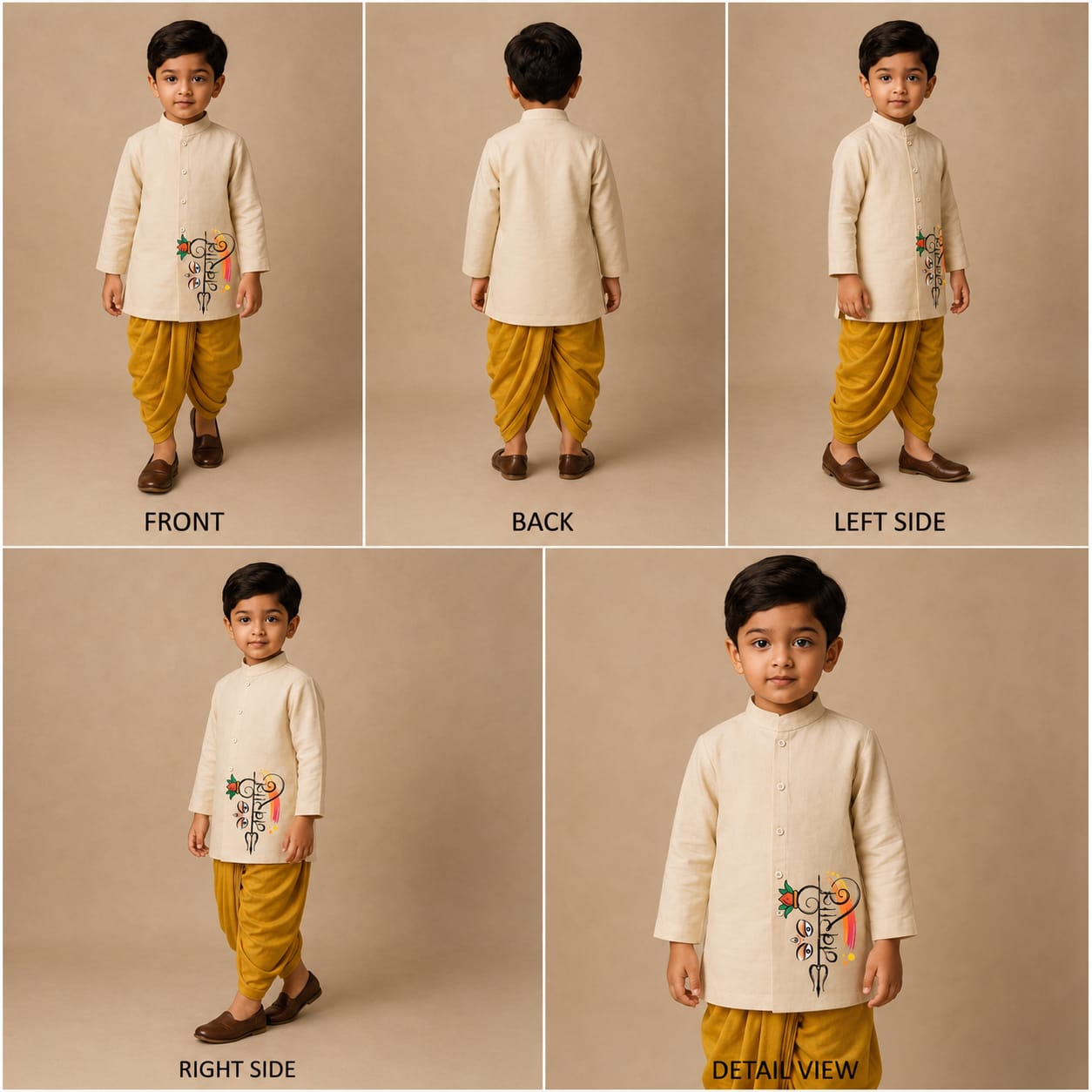 Pre Order: Divine Vision of Navratri Off White Kurta With Yellow Dhoti