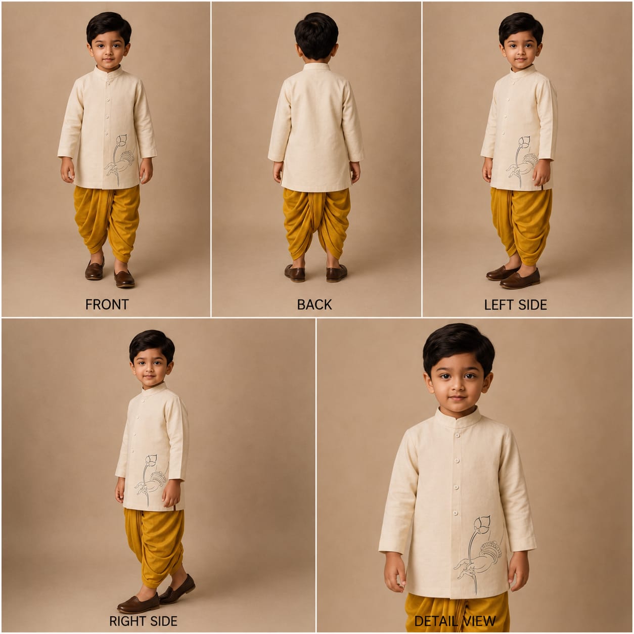 Pre Order: Touch of Lotus Off White Kurta With Yellow Dhoti