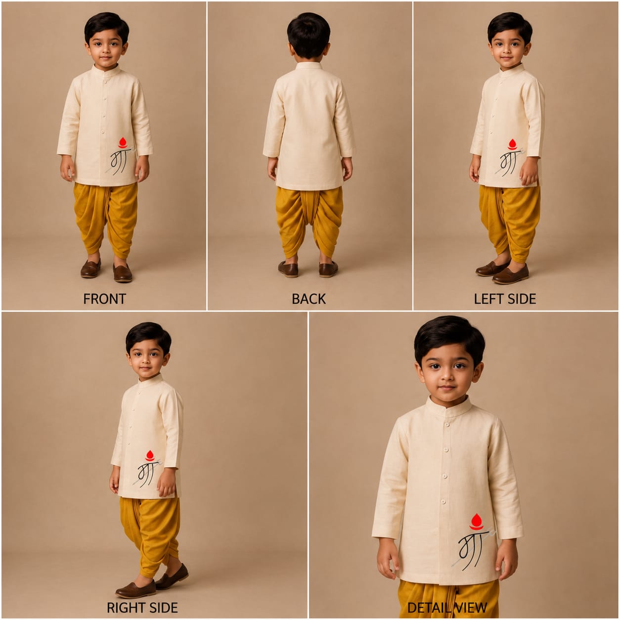 Pre Order: Maa Trishul Off White Kurta With Yellow Dhoti