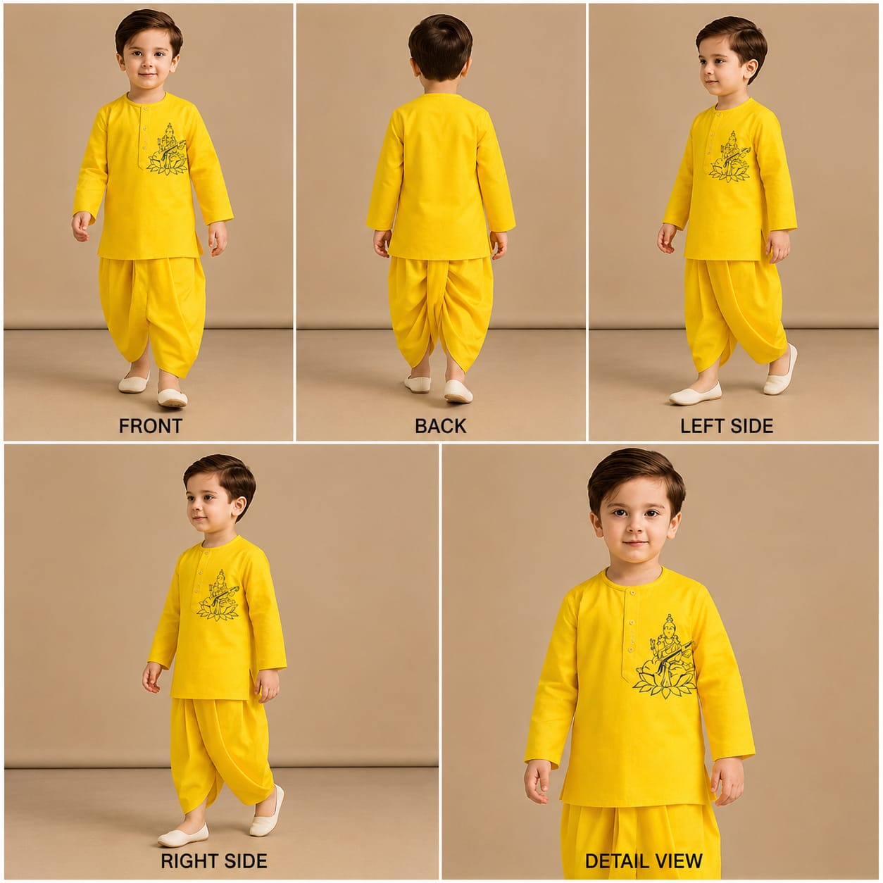 Pre Order: Saraswati Mataji Yellow Kurta And Dhoti Style Pant