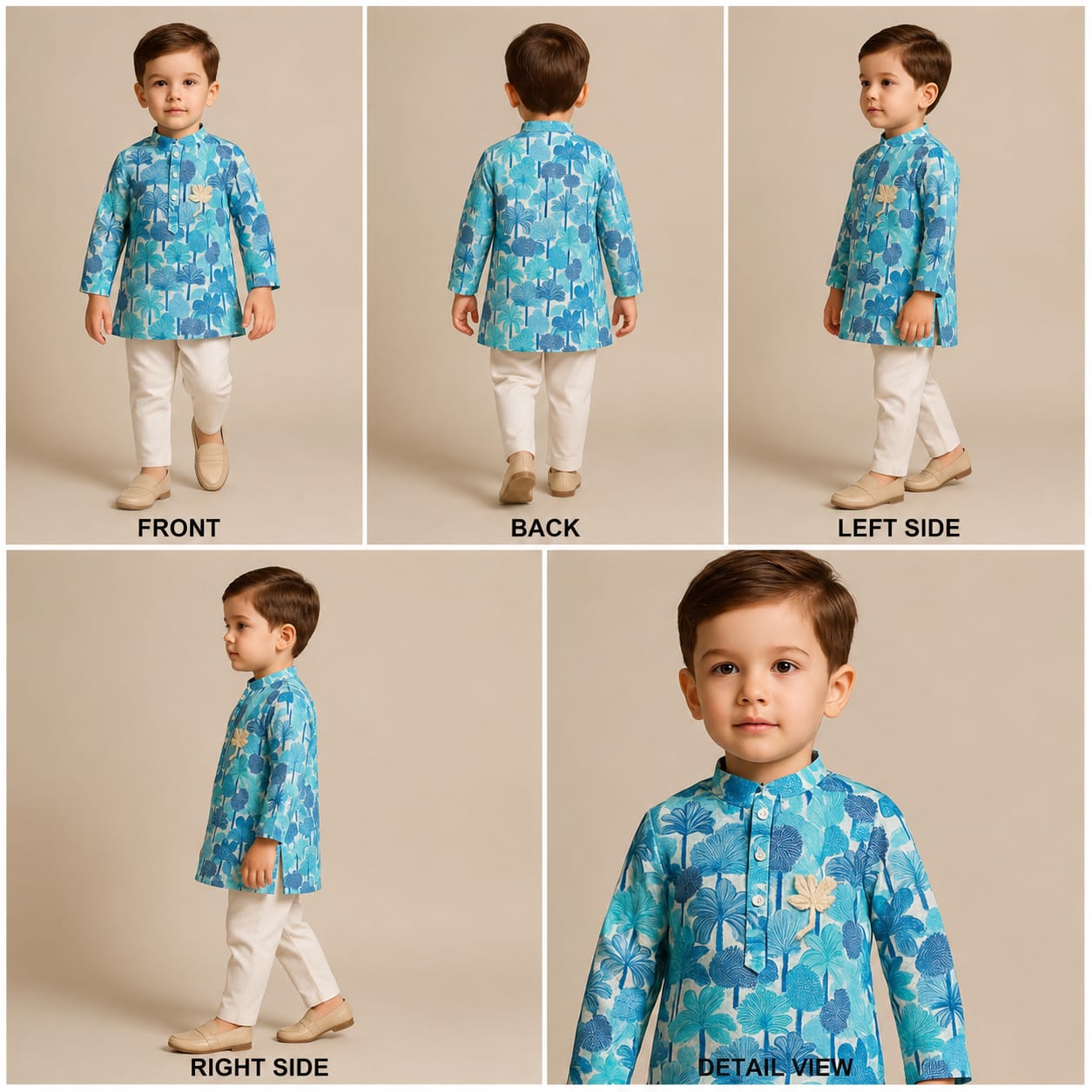 Pre Order: Blue Multicolour Printed Kurta With Pintuck Detail And Pyjama